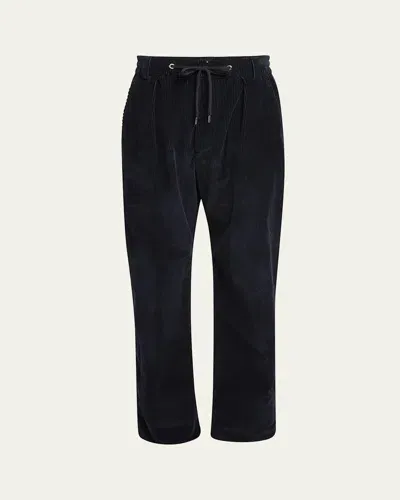 Moncler Men's Corduroy Straight-leg Pull-on Trousers In Blue