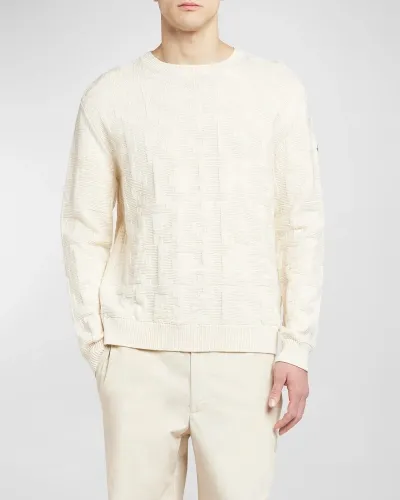 Moncler Men's Logo Cream Crewneck Sweater In Natural