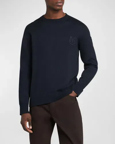 Moncler Men's Logo Crewneck Sweater In Navy