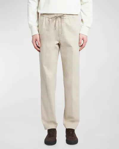 Moncler Men's Polished Cotton Drawstring Trousers In White