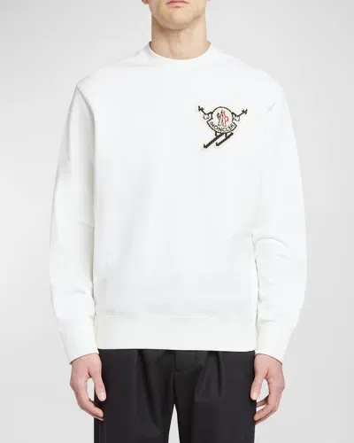 Moncler Men's Skiing Logo Crewneck Sweatshirt In White