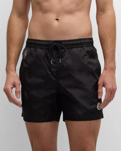 Moncler Men's Swim Shorts With Stripe Detail In Black