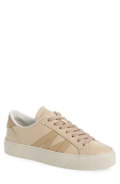 Moncler Monaco Leather Low-top Sneakers In Natural