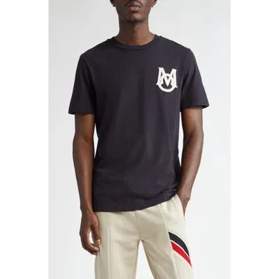 Moncler Monogram Logo Cotton T-shirt In Navy Blue