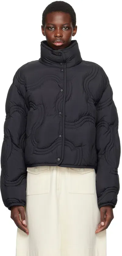 Moncler Navy Beryl Short Down Jacket In Gray