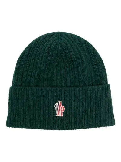 Moncler Logo Cashmere & Wool Beanie In Olive Green