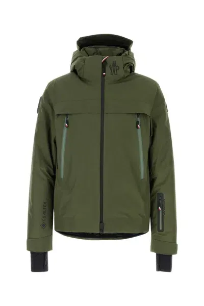 Moncler Olive Embroidered Logo Jacket In Green