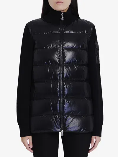 Moncler Padded Cardigan In Wool In Black