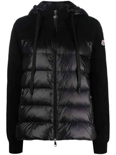 Moncler Padded Hooded Cardigan In Black