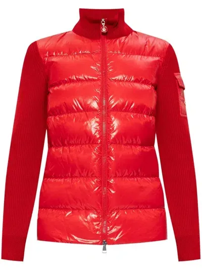 Moncler Knitted-panels Puffer Jacket In Red