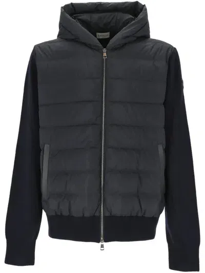 Moncler Panelled Padded Cardigan In Black