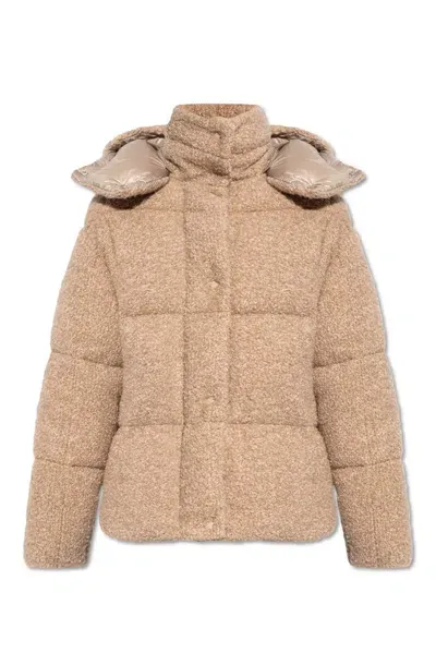 Moncler Paranas Hooded Short Puffer Jacket In Beige