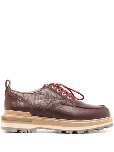 Moncler Peka City Leather Derby Shoes In Brown