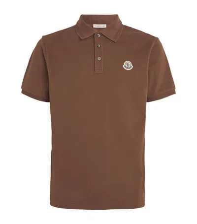 Moncler Piqué Cotton Logo Polo Shirt In Brown