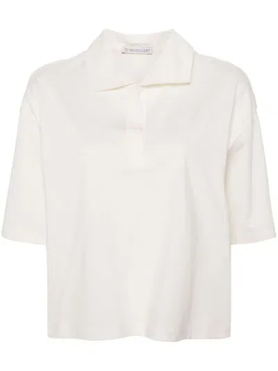 Moncler Logo-patch Jersey Polo Shirt In Bianco