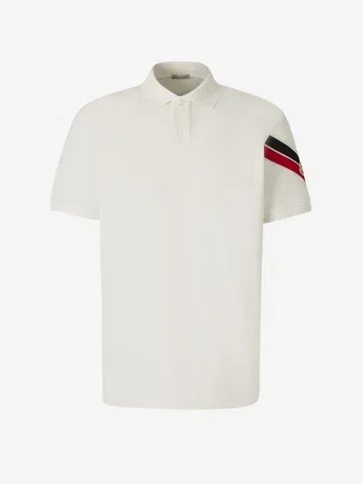 Moncler Men's Stripe-sleeve Polo Shirt In White