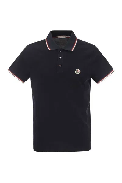 Moncler Polo Shirt With Iconic Felt In Blue