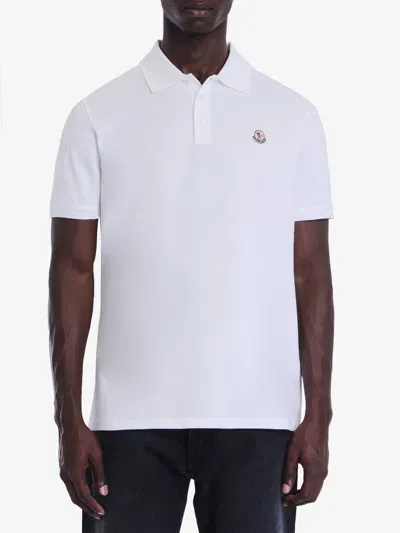 Moncler Logo Patch Cotton Polo Shirt In White