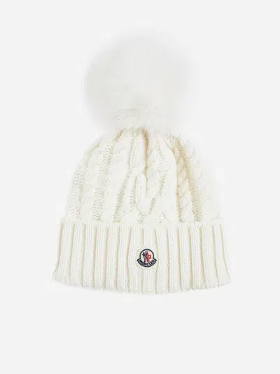 Moncler Pompon Cable-knit Wool Beanie In Neutral