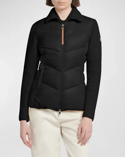 Moncler Puffer Knit Cardigan In Black