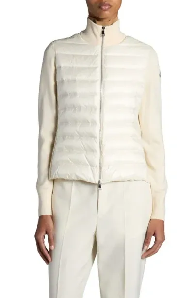 Moncler Cardigan With Nylon Panels In Ivory