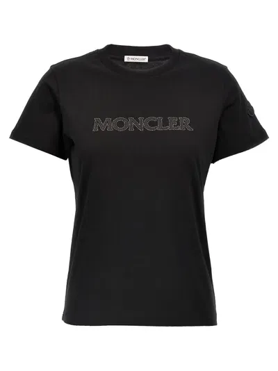 Moncler Rhinestone Logo T-shirt In Black