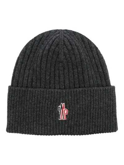 Moncler Ribbed-knit Beanie Hat In Grey