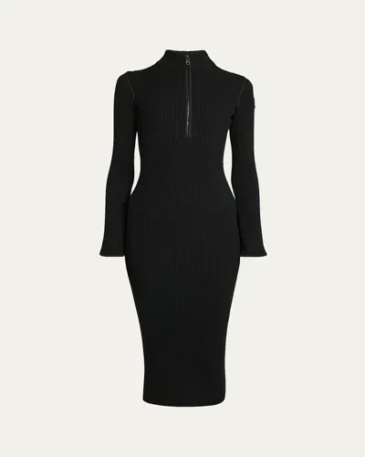 Moncler Ribbed Knit Long-sleeve Sweater Dress In Black