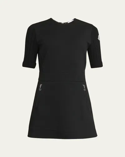 Moncler Ribbed Sleeve Jersey Mini Dress In Black