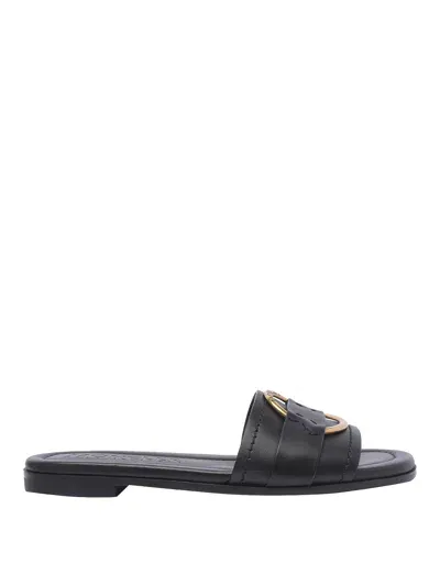 Moncler Leather Sandals In Black