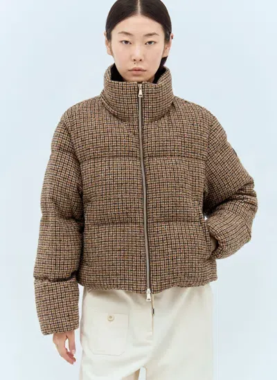 Moncler Seboune Wool Blend Down Jacket In Brown