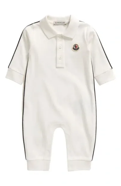 Moncler Kids'  Stretch Cotton Piqué Knit Polo Romper In White