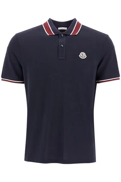 Moncler Striped Polo Shirt With Detailed Accents In Blue