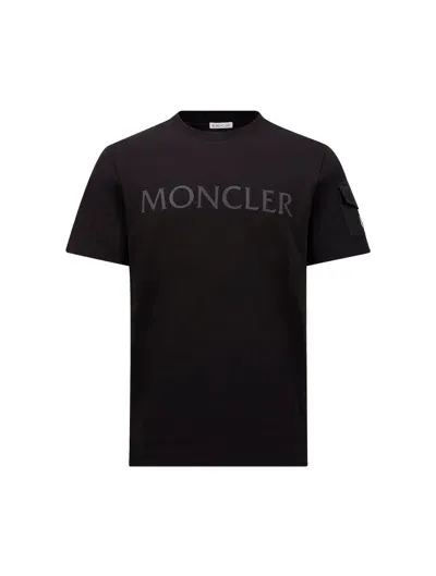 Moncler Laminated Logo Cotton T-shirt In Black