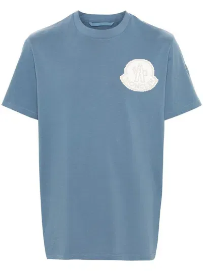 Moncler Raised-logo Cotton T-shirt In Blue