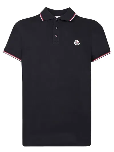 Moncler Logo-appliqué Short-sleeved Polo Shirt In Blue