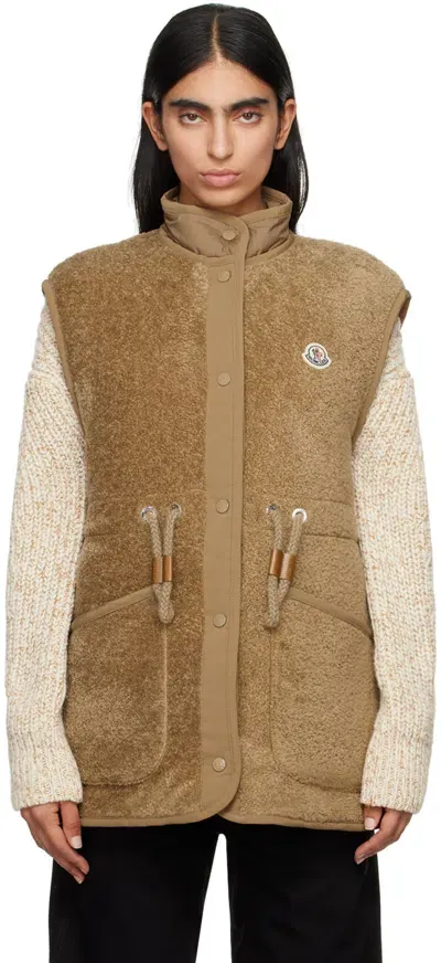 Moncler Bost Teddy Down Vest In Brown