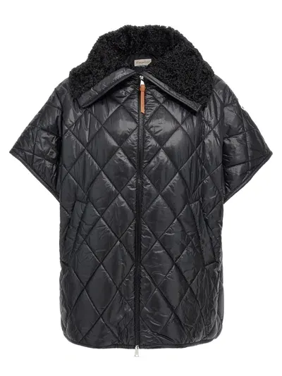 Moncler Teddy Neck Cape In Black