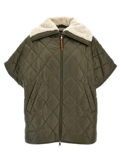 Moncler Teddy Neck Cape In Green