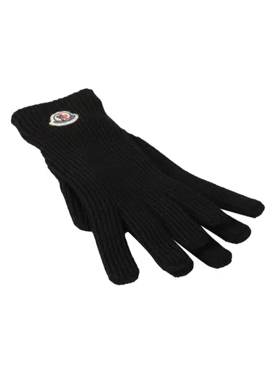 Moncler Logo Virgin Wool Tricot Gloves In Black