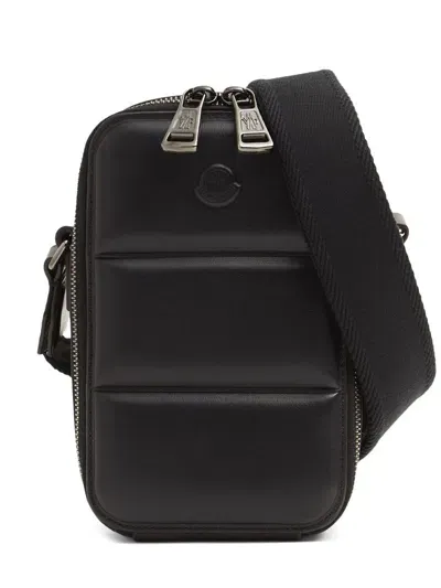 Moncler Vertical Leather Crossbody Bag In Black