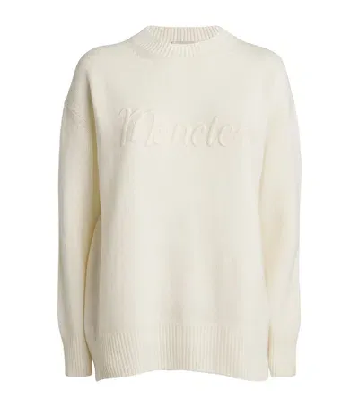 Moncler Virgin Wool-cashmere Logo Sweater In White