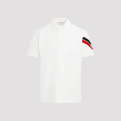 Moncler White Stripe-trim Cotton Polo Shirt In Cream