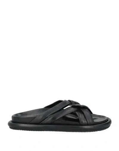 Moncler Bell Crossover-strap Leather Slides In Black