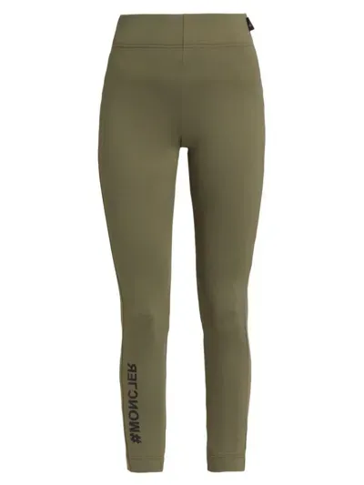 Moncler Khaki Breathable Leggings In Dark Moss