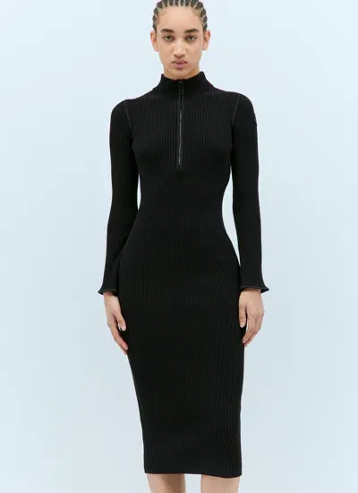 Moncler Ribbed-knit Midi Dress In Black