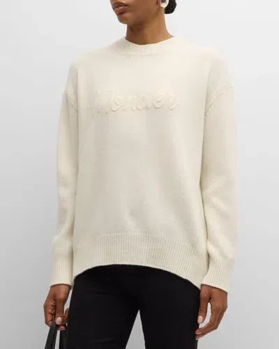 Moncler Virgin Wool Blend Crewneck Sweater In White