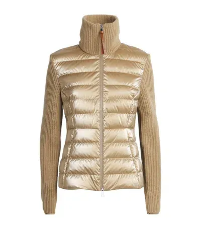 Moncler Padded Wool Blend Zip-up Down Cardigan In Beige