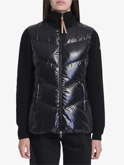 Moncler Wool Padded Cardigan In Black