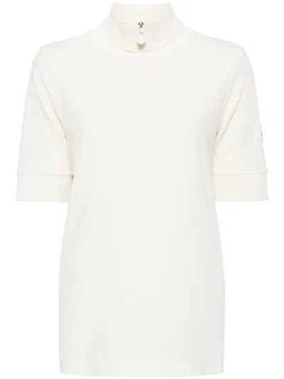 Moncler Zip Cotton T-shirt In Neutrals